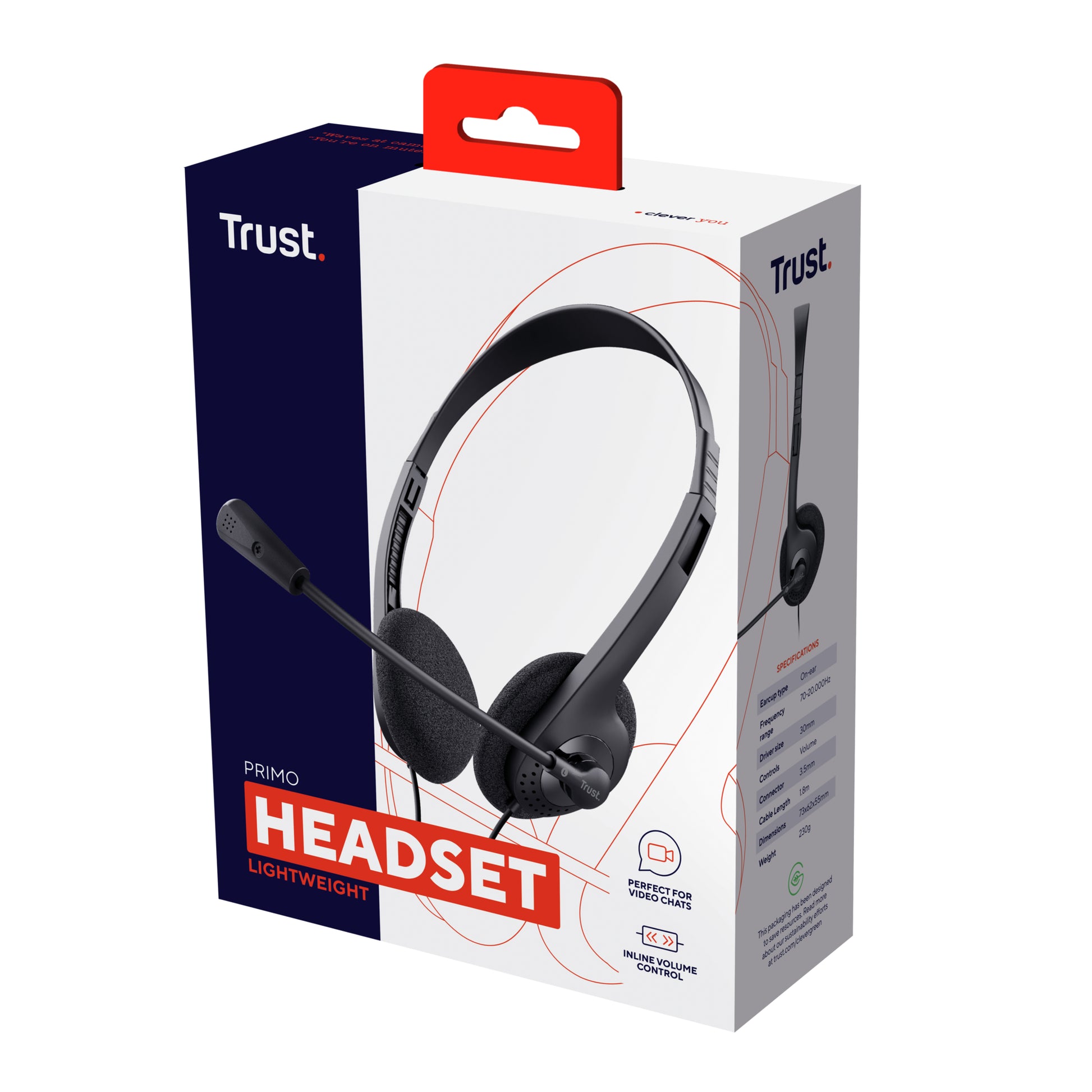 Trust Primo Office-Headset – On-Ear, Stereo, Kabelgebunden, 3,5 mm Klinke, Schwarz
