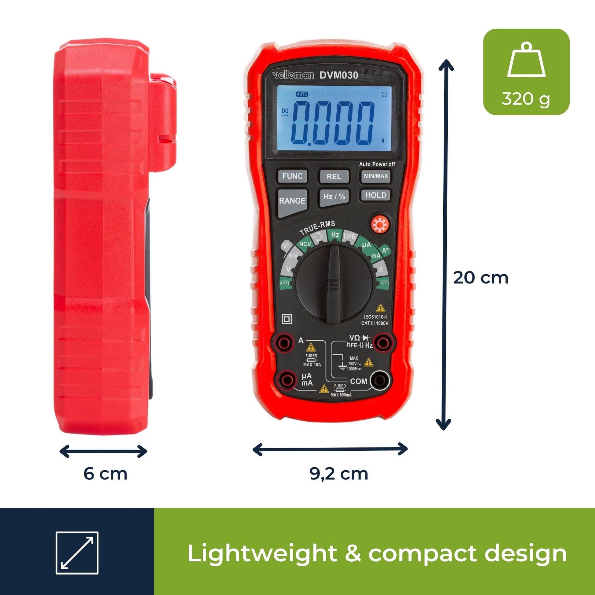 Velleman True-RMS-Multimeter, 1 µA–10 A AC, CAT III 1000 V