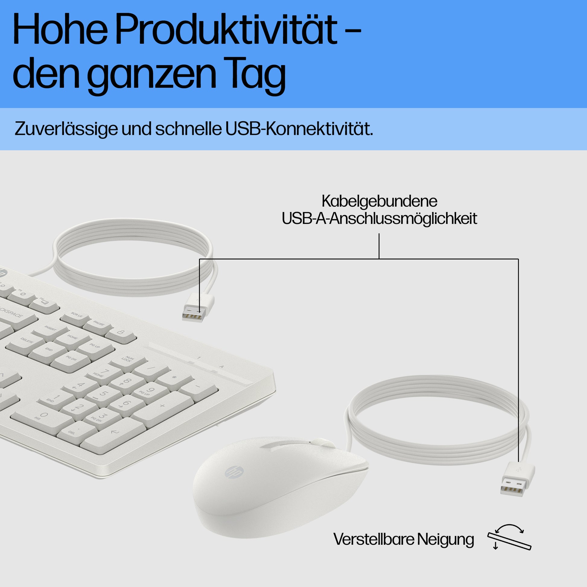 HP 225 – Tastatur-Maus-Set – 100% – kabelgebunden (USB) – Weiss