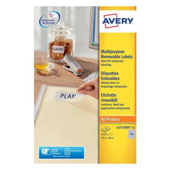 Avery Drucketiketten, 25 mm × 10 mm, weiss, Papier, wiederablösbar, 30 Blatt (5670 Etiketten)