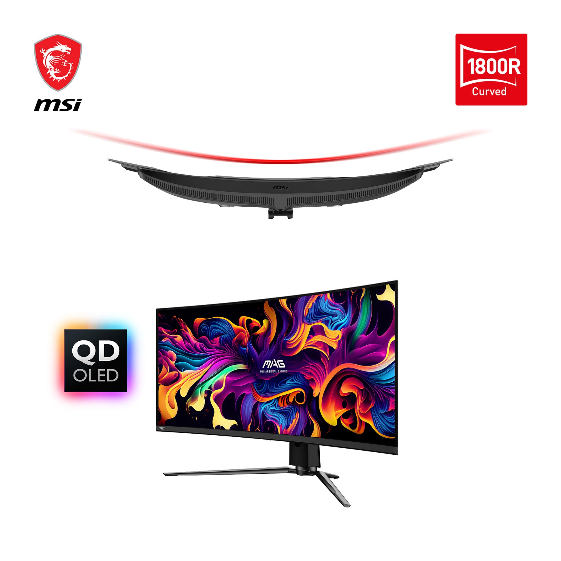 MSI MAG 341CQPDE – Monitor, 34", QD-OLED, 175 Hz, 250 cd/m², USB-C, VESA 100 × 100, Schwarz