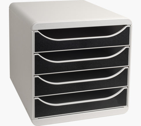 Exacompta Big-Box Schubladenelement – 4 Schubladen, für A4+, mit Auszugstop, grau/schwarz, Polystyrol (PS)