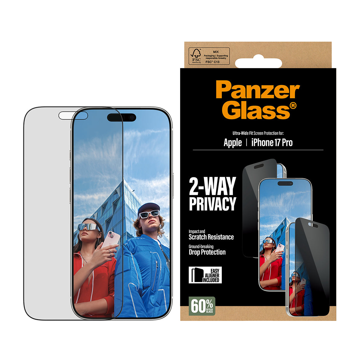 PanzerGlass Displayschutzfolie – 2-Wege-Privatsphäre, für Apple iPhone 17 Pro
