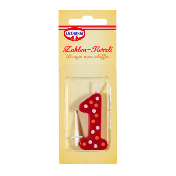 Dr. Oetker Geburtstagskerzen Zahl 1 – Mehrfarbig – 5 × 13,5 cm – 1 Stück – Assortiert