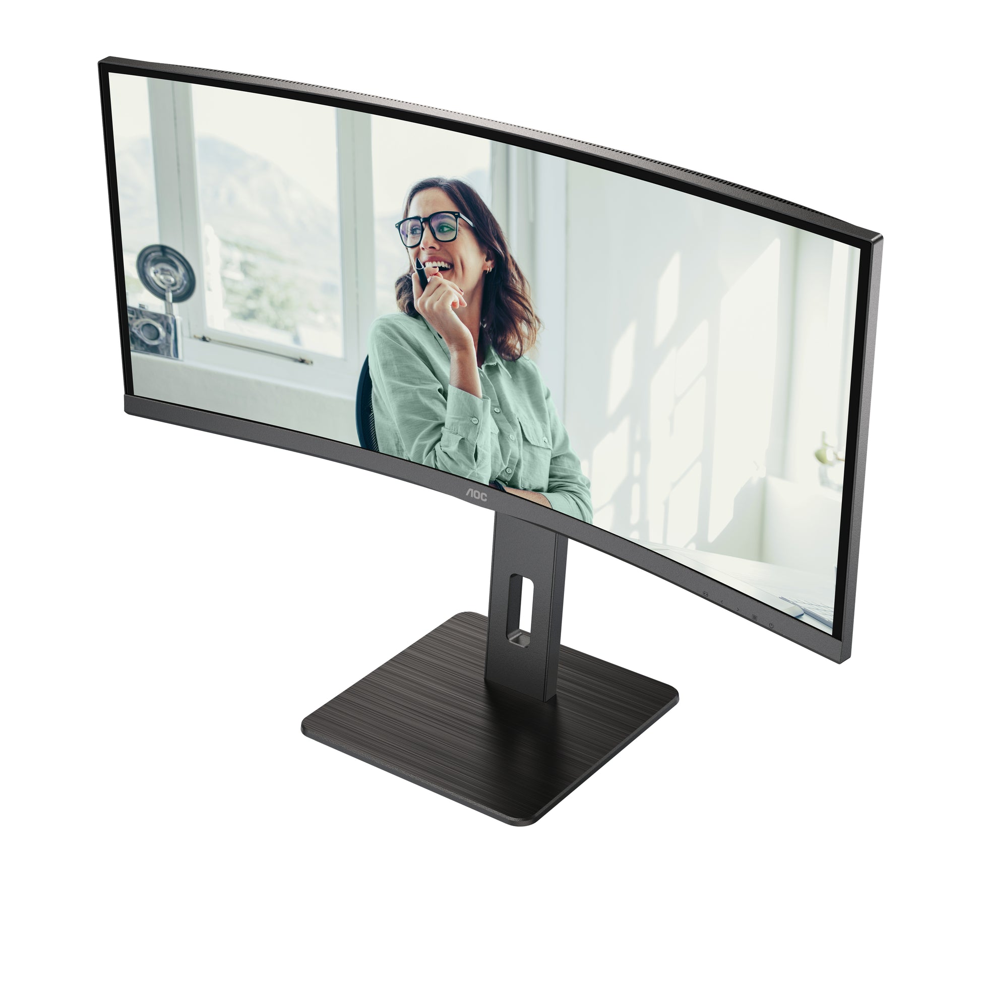 AOC Monitor, 34", 3440 × 1440 (UWQHD), VA, 100 Hz, 300 cd/m², KVM, USB-C, Gebogen, VESA 100 × 100, Schwarz