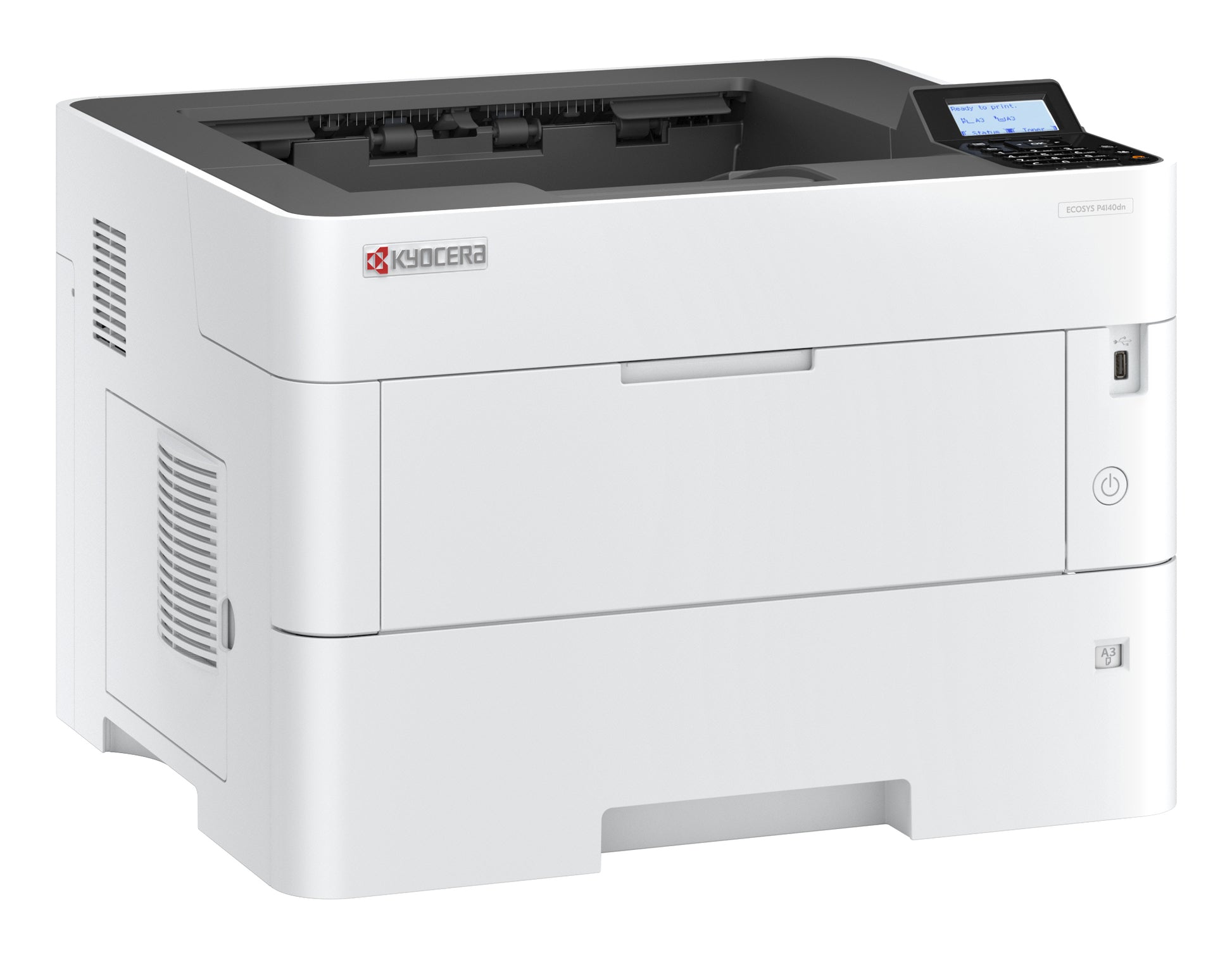 Kyocera ECOSYS P4140dn – A3, S/W, Duplex, 40 Seiten/Min., 1200 × 1200 dpi, LAN/USB, Papier: 500 Blatt