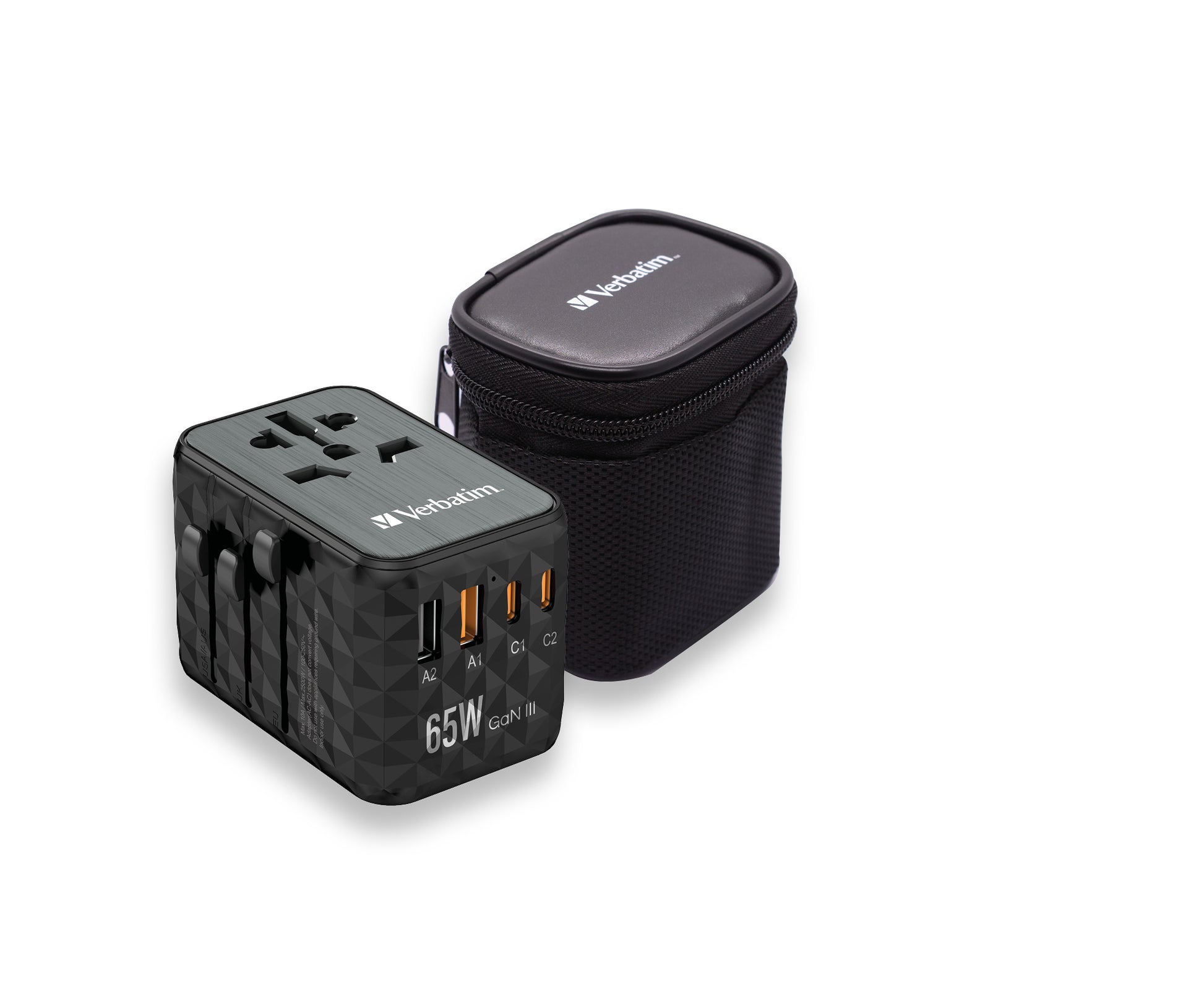 Verbatim Reiseadapter – UTA-05 GaN III Universal, PD 65 W, QC 4+, 2× USB-A, 2× USB-C, Schwarz