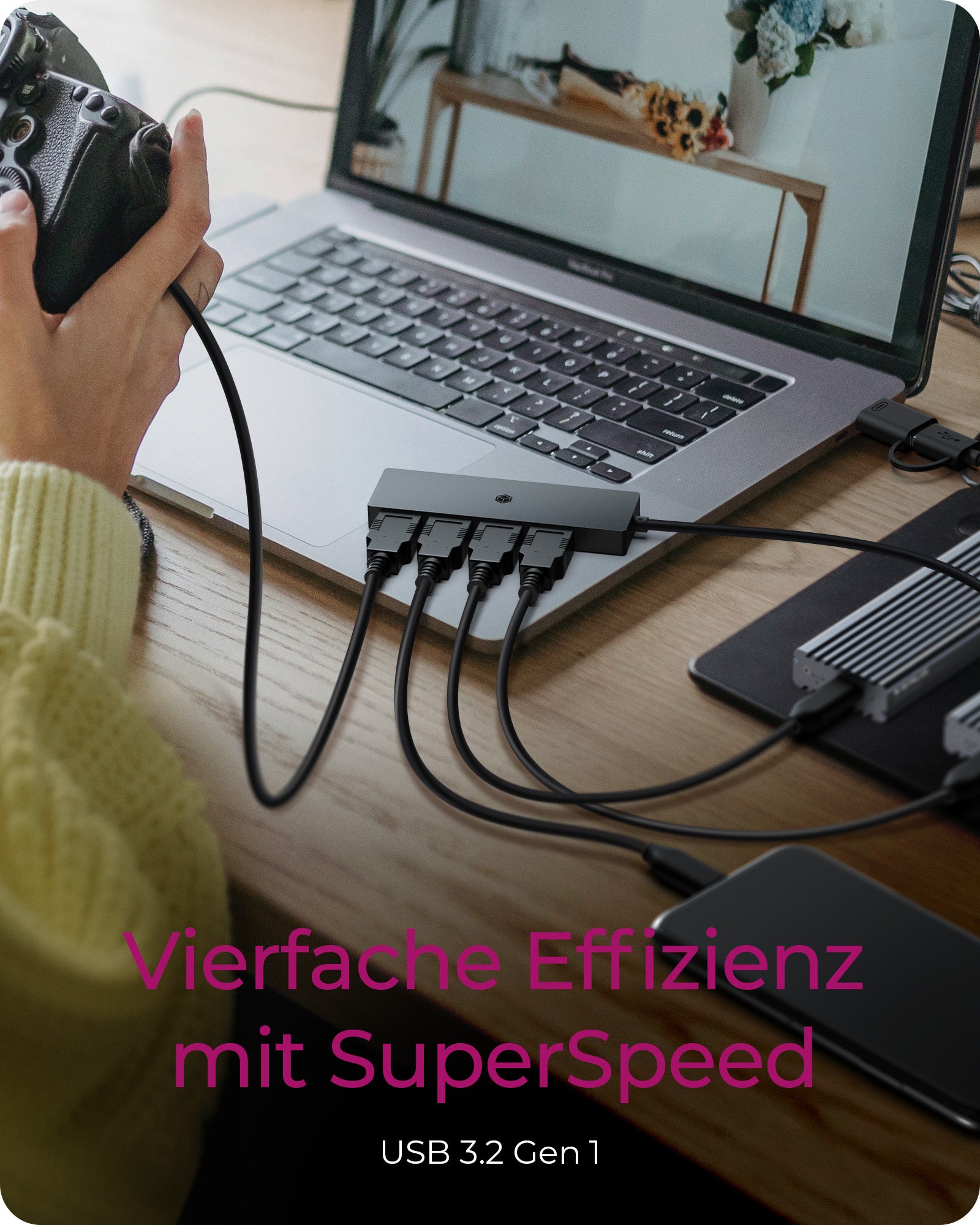 ICY BOX IBHUB1424 USB-Hub – USB-C, 4× USB-A, für Windows/Mac