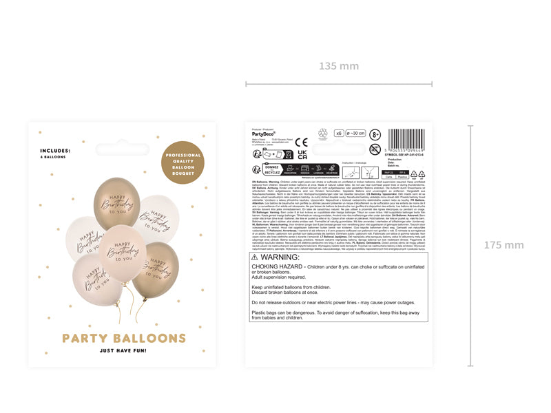PartyDeco Happy Birthday Luftballons – mehrfarbig – Ø 30 cm – Latex – 6 Stk