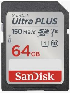 SanDisk Ultra Plus microSDXC 64 GB – 150 MB/s Lesen, inkl. SD-Adapter