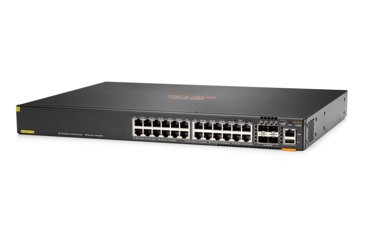HPE Aruba Networking CX 6200F 24G – Managed Switch – 24×GbE, 4×SFP+, L3, PoE 370 W, 1U