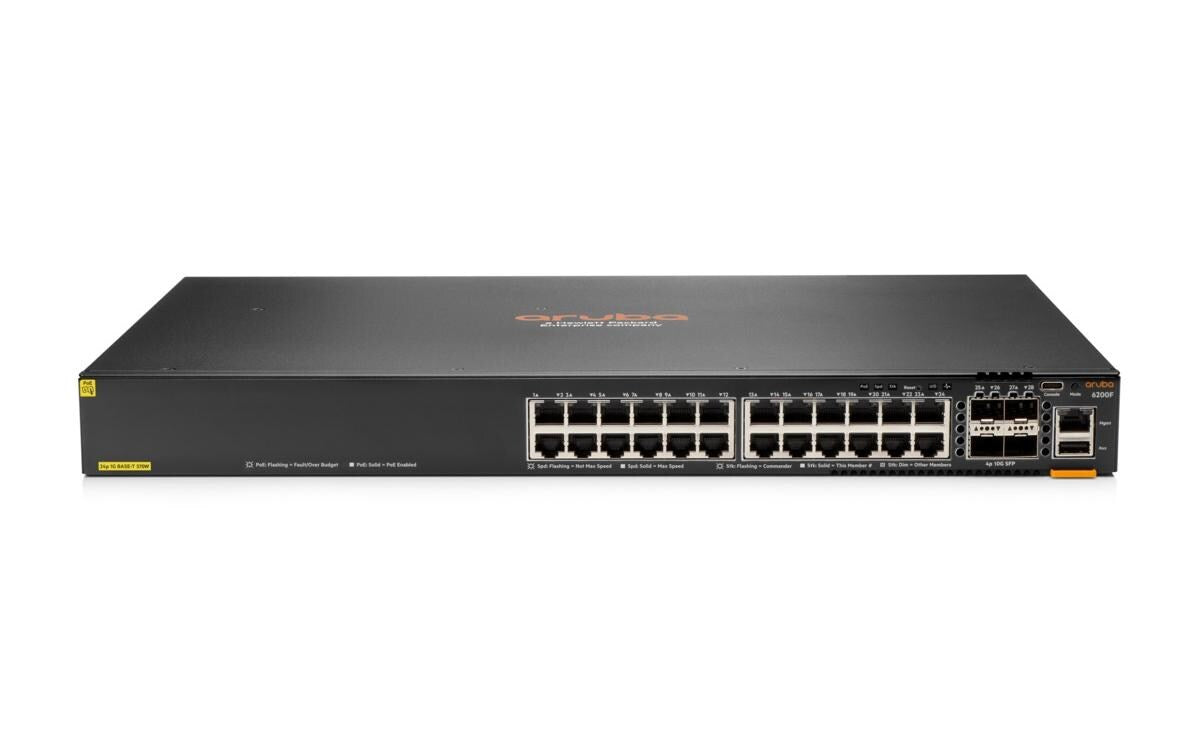 HPE Aruba Networking CX 6200F 24G – Managed Switch – 24×GbE, 4×SFP+, L3, PoE 370 W, 1U