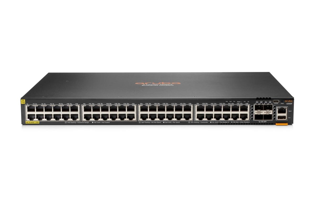 HPE Aruba Networking CX 6200F 48G Klasse-4 – Managed Switch – 48×GbE, 4×SFP+, L3, PoE+ 370 W, 1U