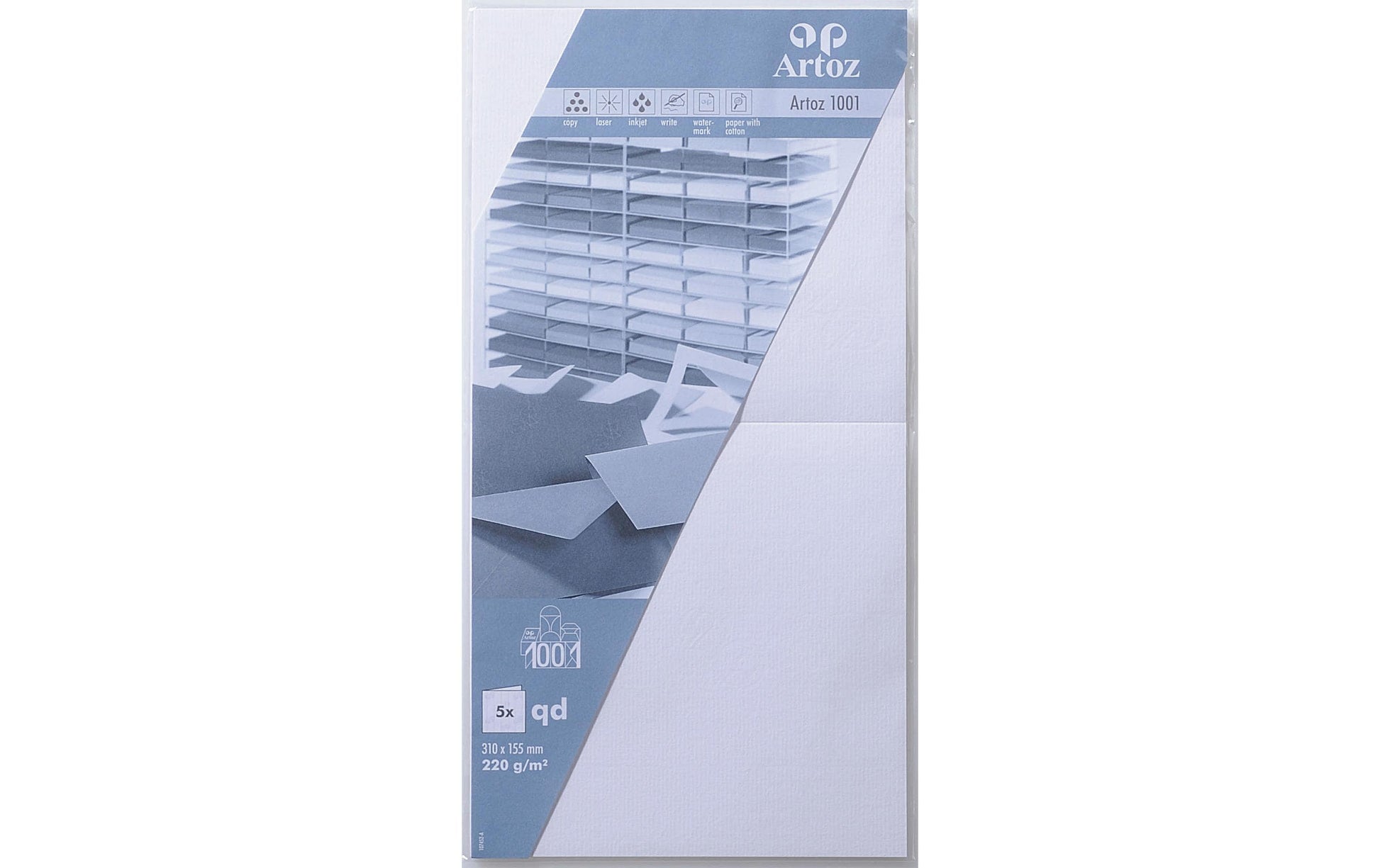 Artoz Grusskarten – 310 × 155 mm, Papier 220 g/m², blütenweiss – 5 Stk