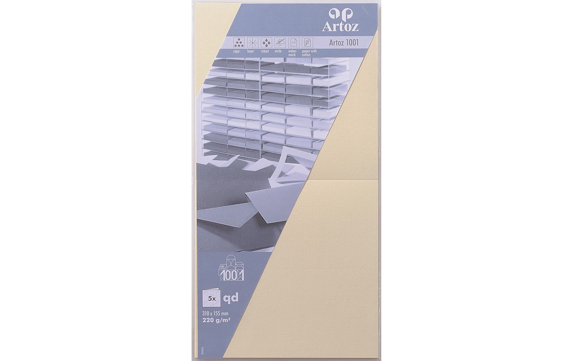 Artoz Klappkarten-Set – 310 × 155 mm, 220 g/m² Papier, cremefarben – 5 Stk