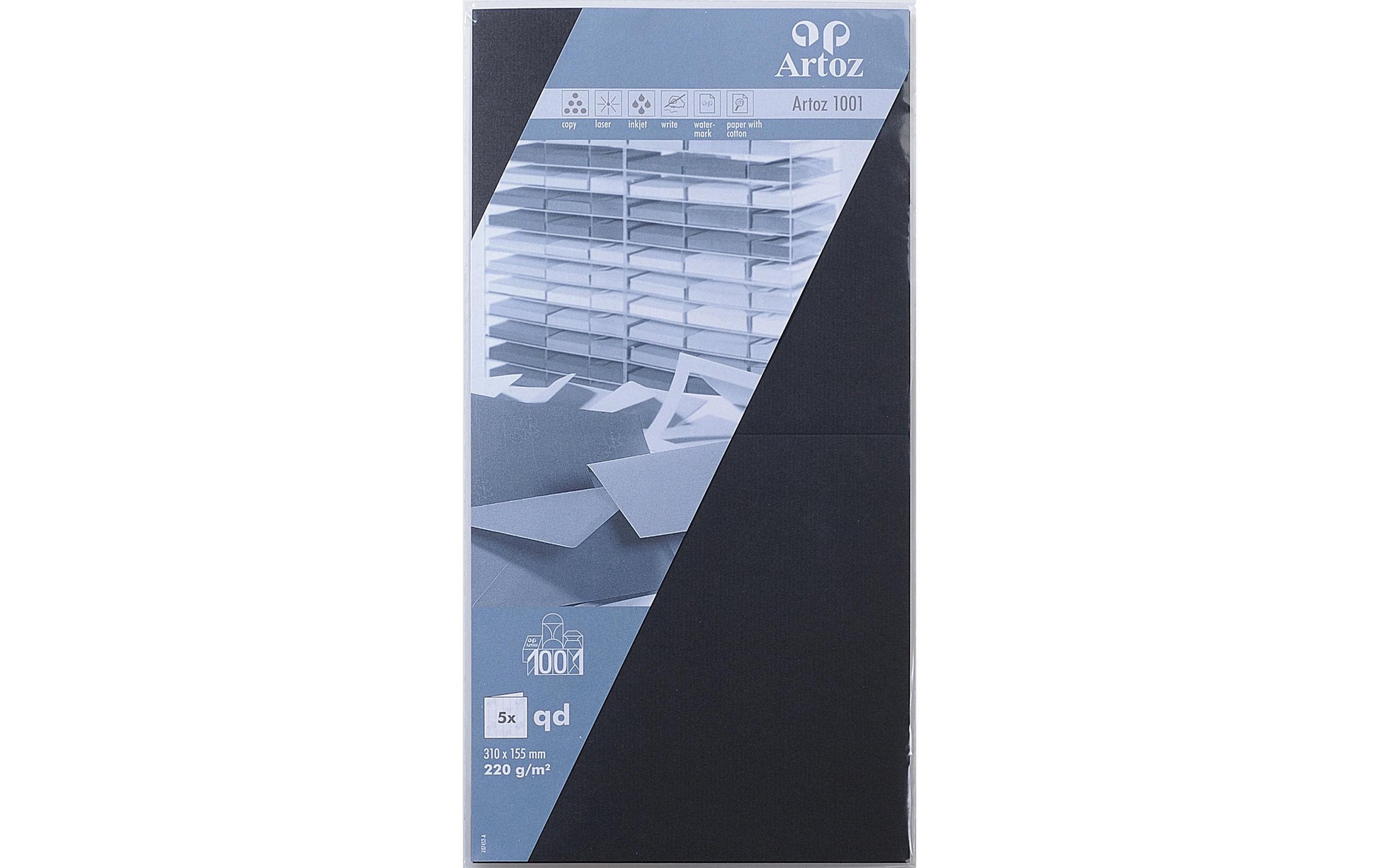 Artoz Einlegekarten – 15,5 × 15,5 cm, Schwarz, 220 g/m² – 5 Blatt, Kunstpapier, FSC