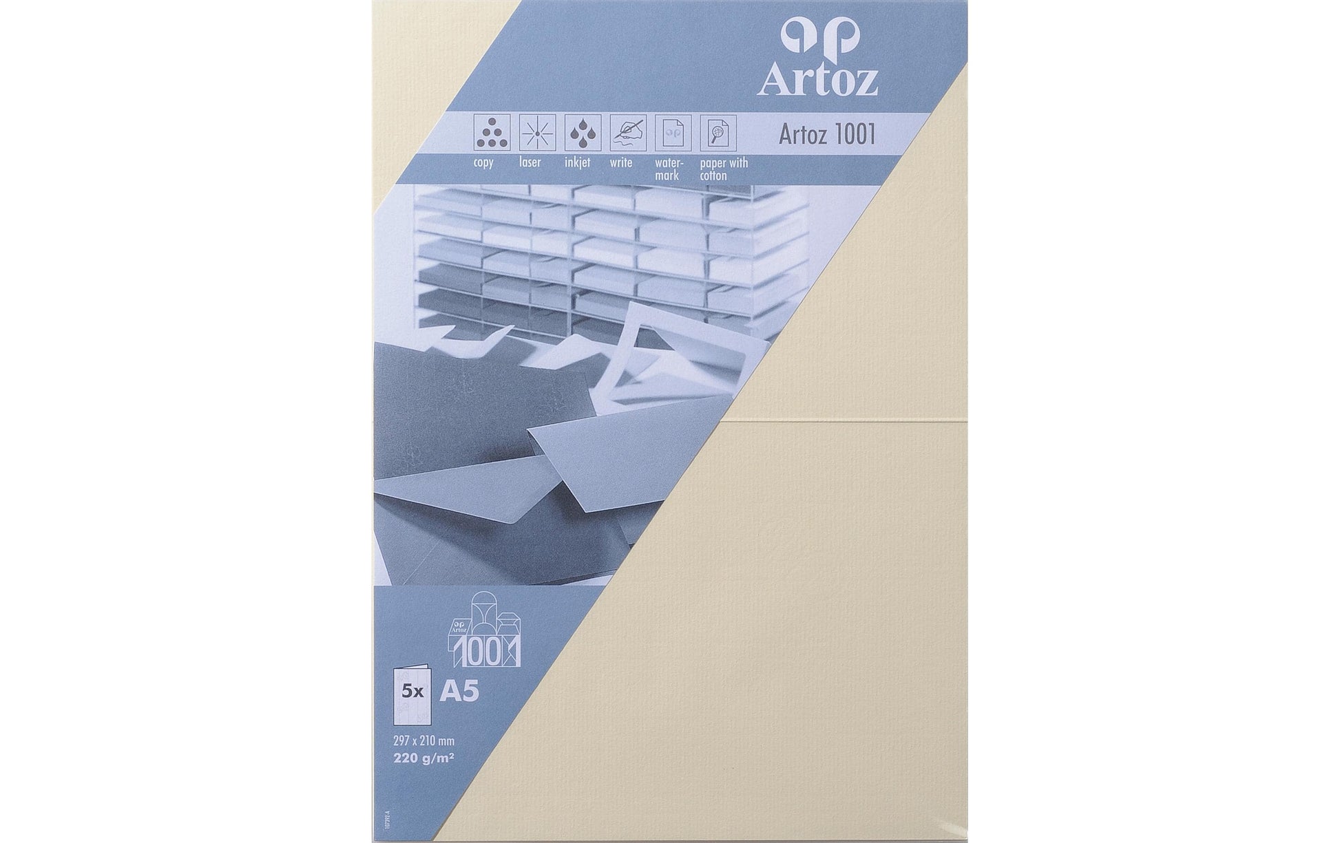 Artoz Klappkarten-Set – A5, 220 g/m² Papier, cremefarben – 5 Stk