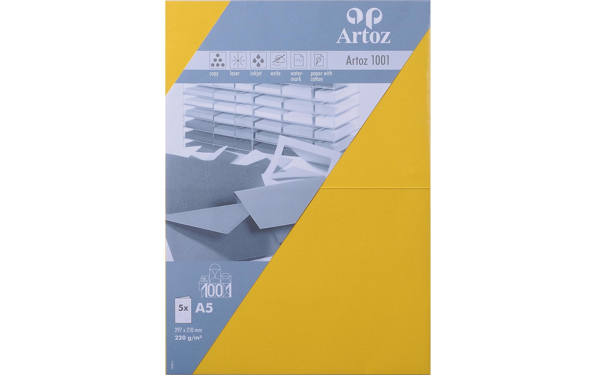 Artoz Klappkarten-Set – A5, Papier 220 g/m², Sonnengelb – 5 Stk
