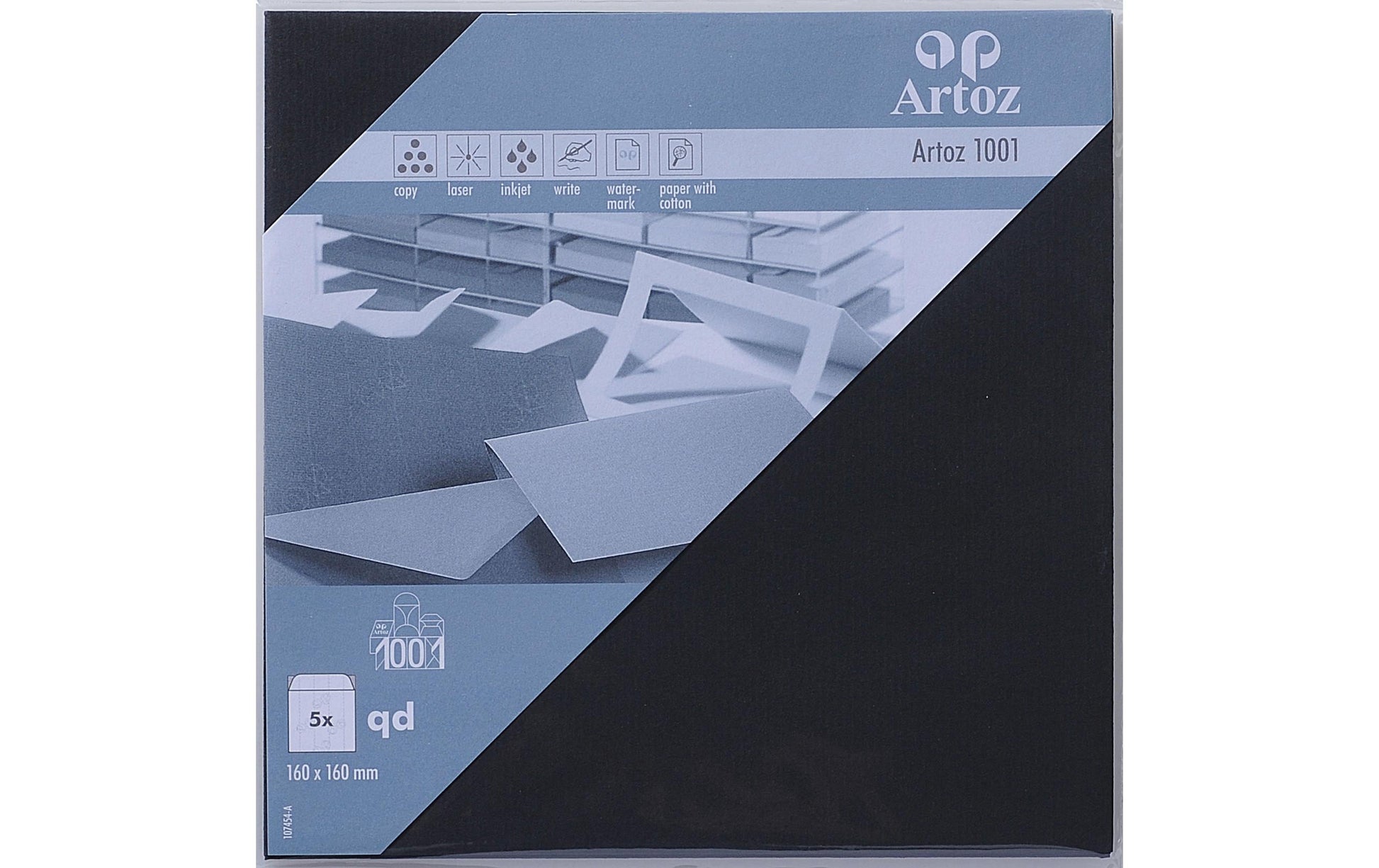 Artoz Couvert 160 × 160 mm, ohne Fenster, schwarz, 100 g/m² – 5 Stk.