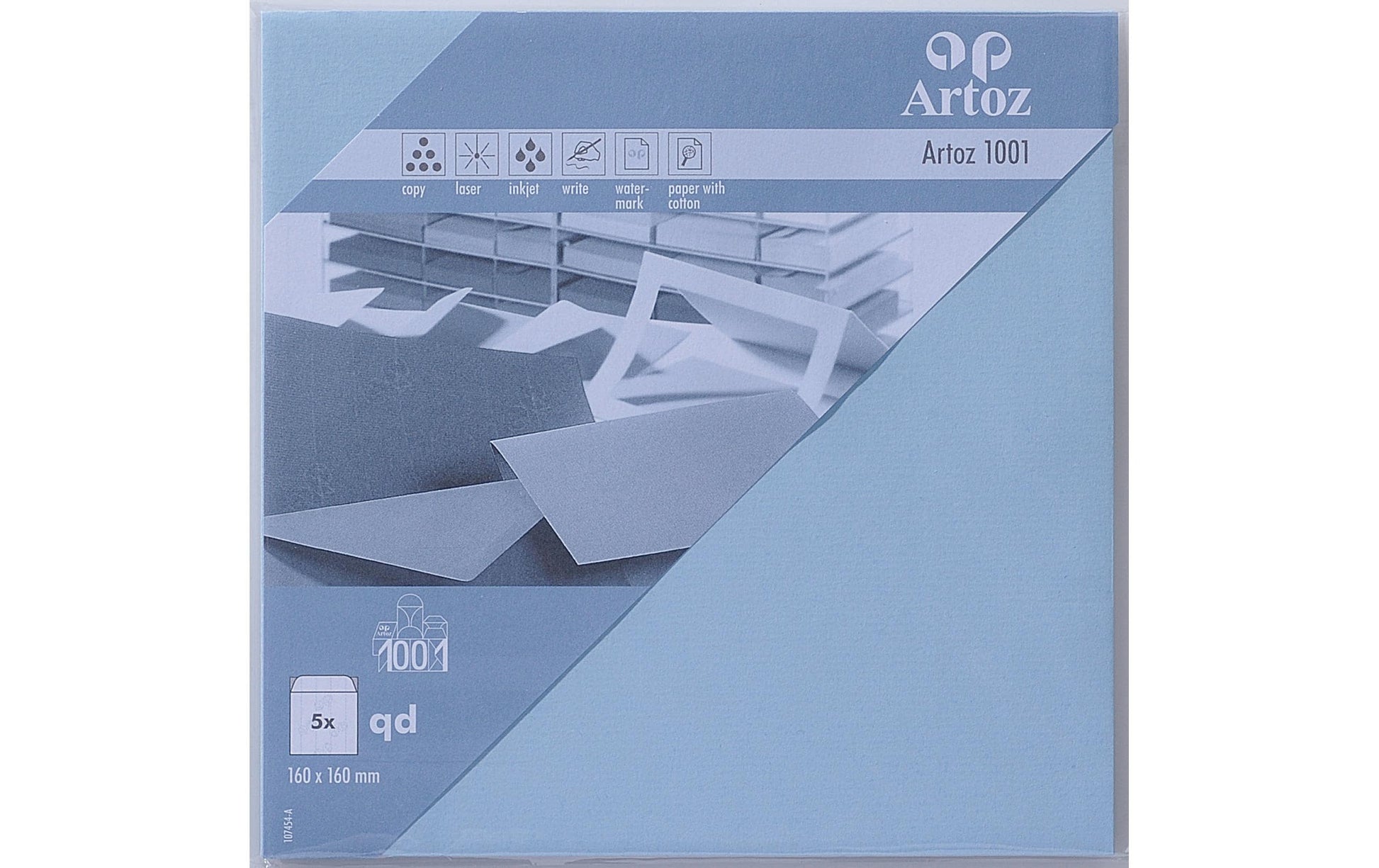 Artoz Couvert 160 × 160 mm, ohne Fenster, hellblau, 100 g/m² – Artoz – 5 Stk.