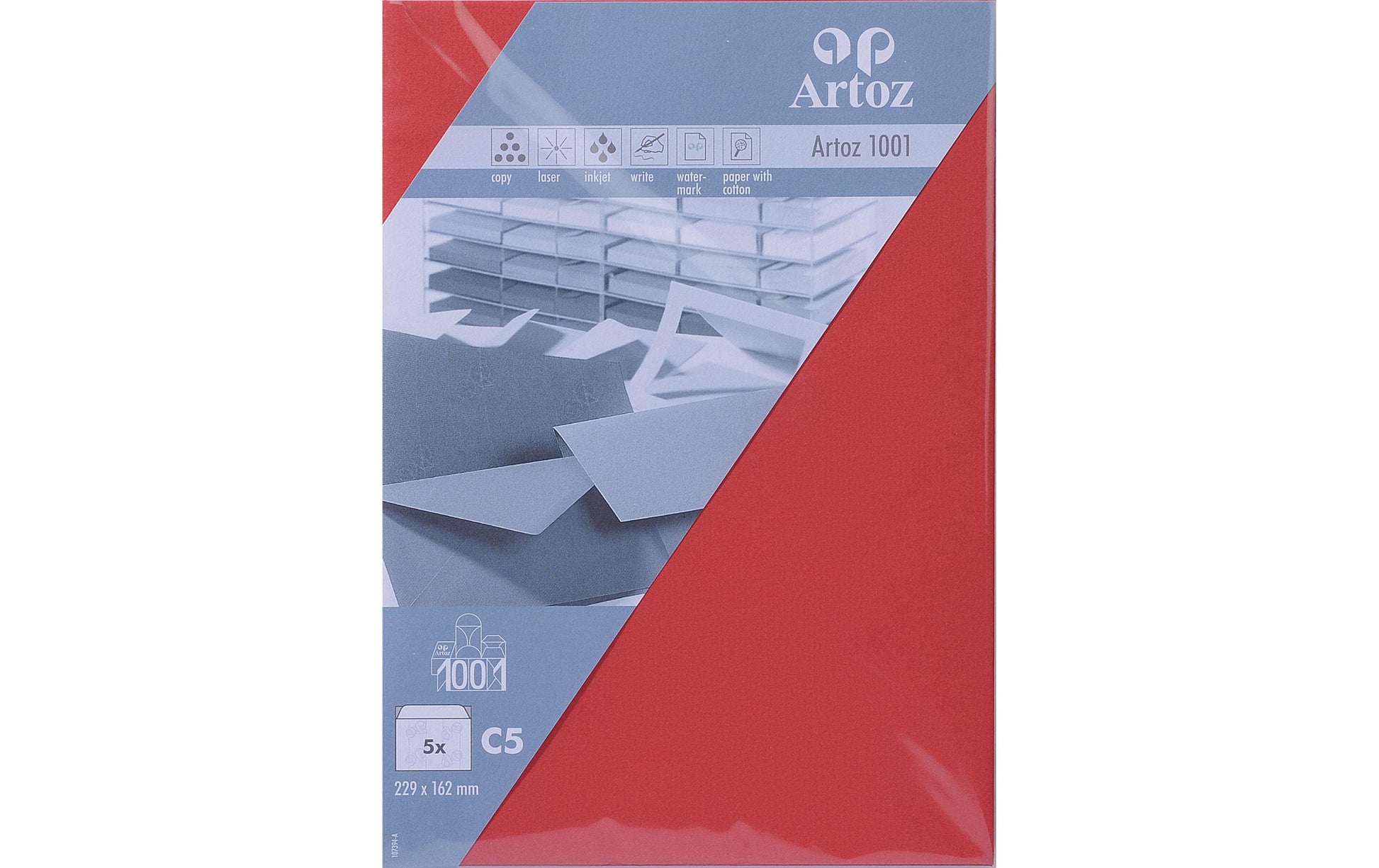 Artoz Couvert C5, ohne Fenster, rot, 100 g/m² – 5 Stk.