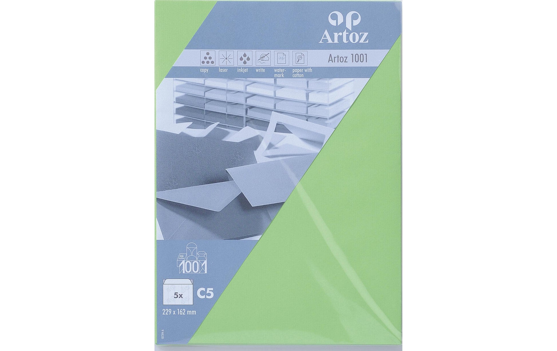 Artoz Couvert C5, ohne Fenster, hellgrün, 100 g/m² – Artoz – 5 Stk.