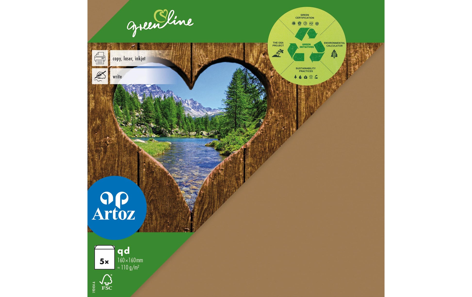 Artoz Couvert 160 × 160 mm, ohne Fenster, braun, 104 g/m², Green Line – 5 Stk.