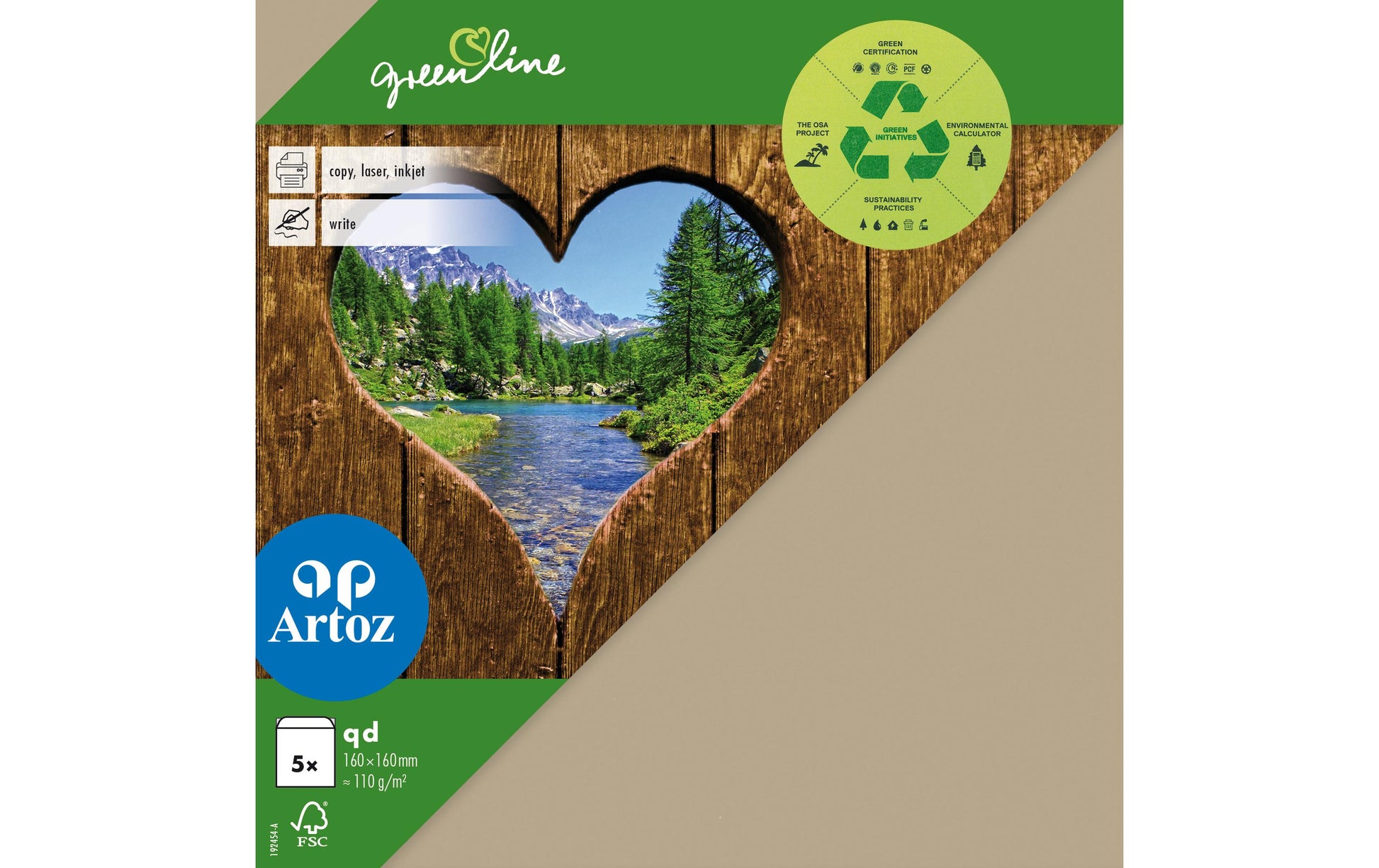 Artoz Couvert 160 × 160 mm, ohne Fenster, Haftklebung, grau, 120 g/m²