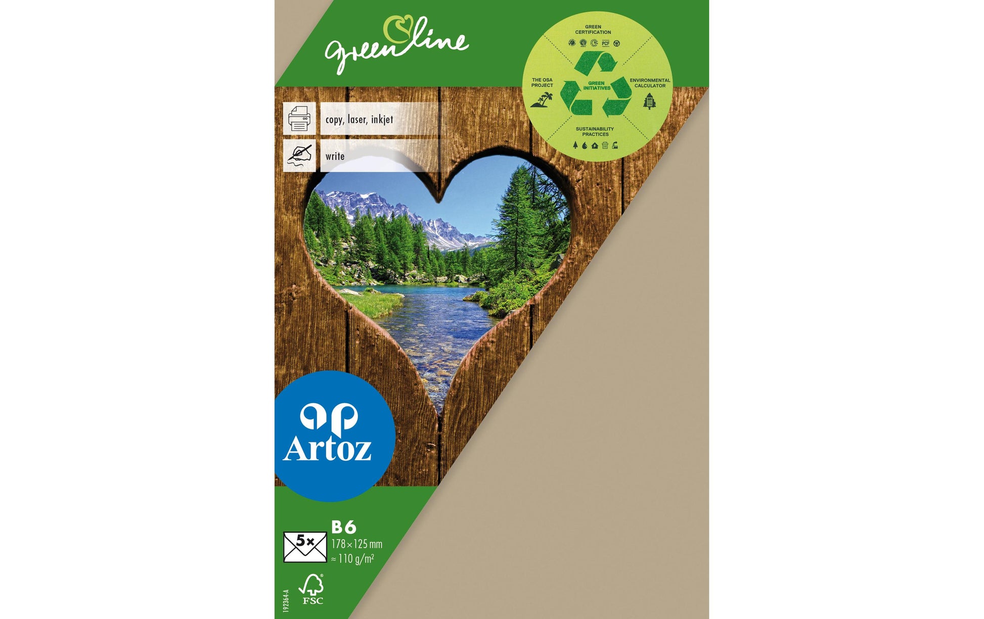 Artoz Couvert B6, ohne Fenster, nassklebend, grau, 120 g/m², Green Line – Artoz – 5 Stk.