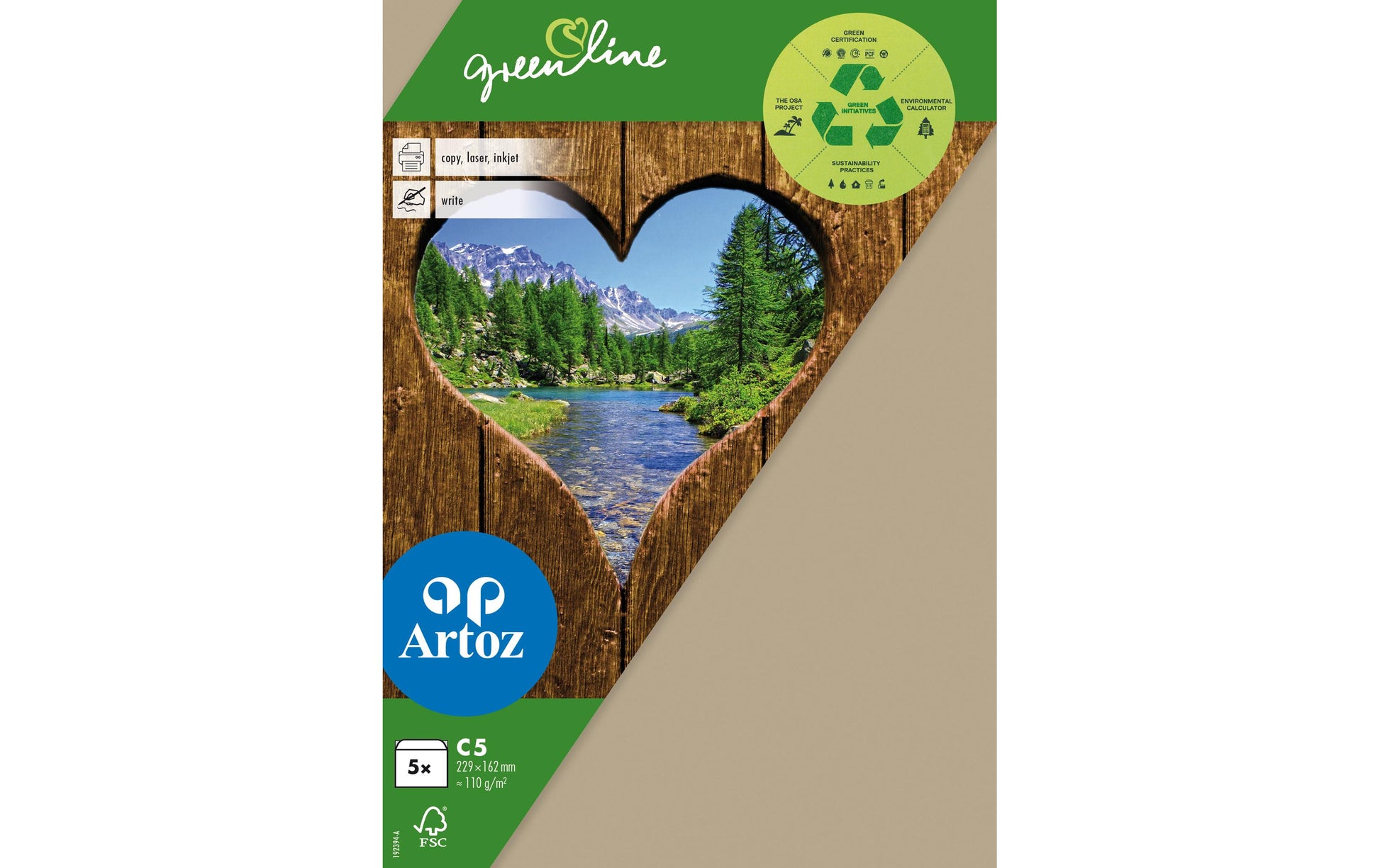 Artoz Couvert C5, ohne Fenster, grau, 120 g/m², Green Line – Artoz – 5 Stk.