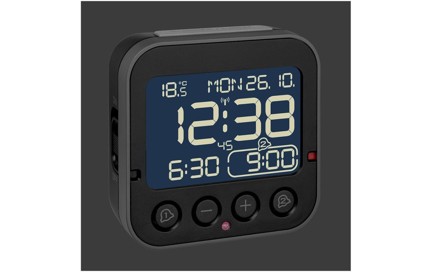 TFA-Dostmann TFA Dostmann BINGO 2.0 Digitalwecker – Funk, Snooze, Thermometer, 9,5 × 9,6 × 4,1 cm, Schwarz