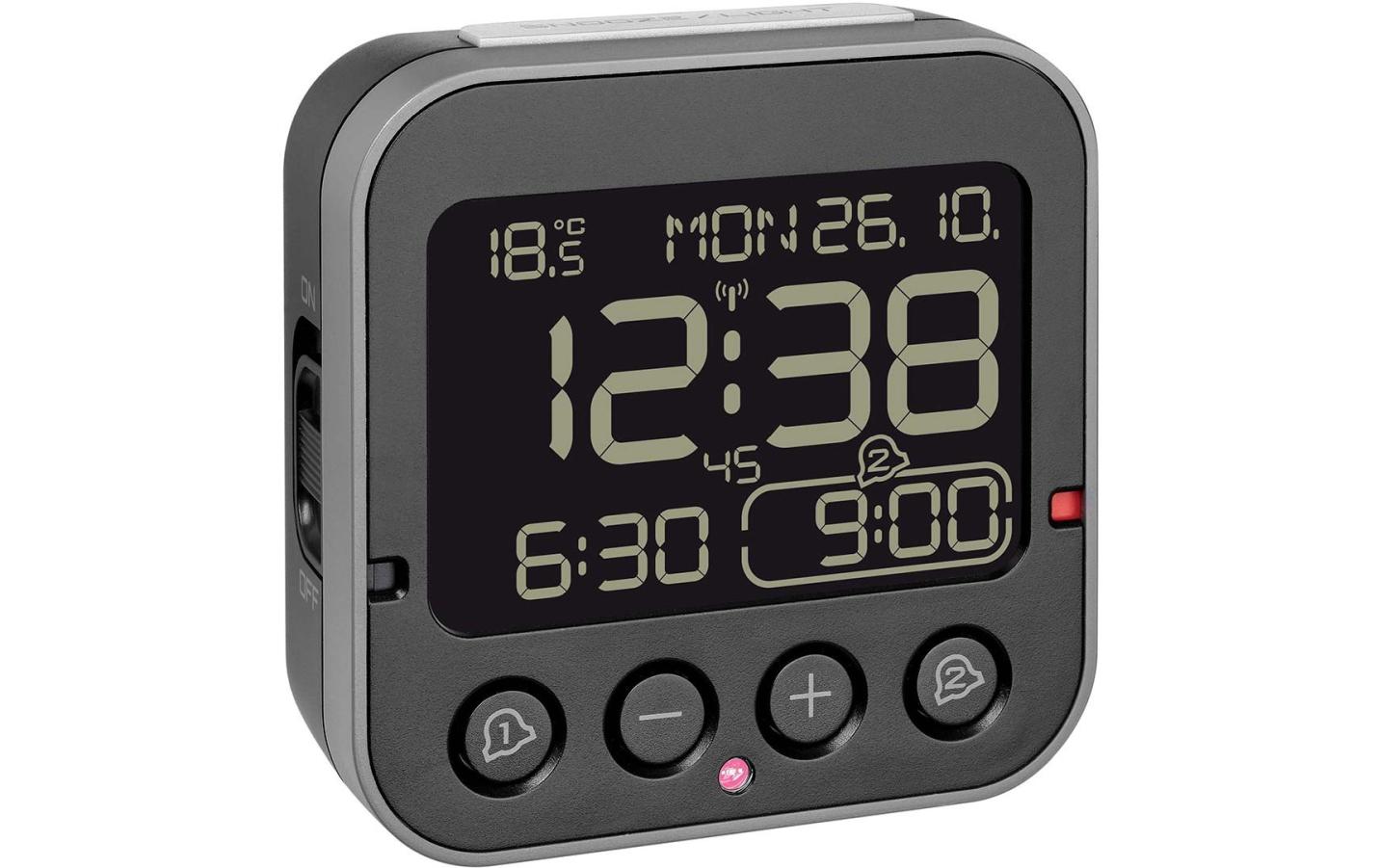 TFA-Dostmann TFA Dostmann BINGO 2.0 Digitalwecker – Funk, Snooze, Thermometer, 9,5 × 9,6 × 4,1 cm, Schwarz