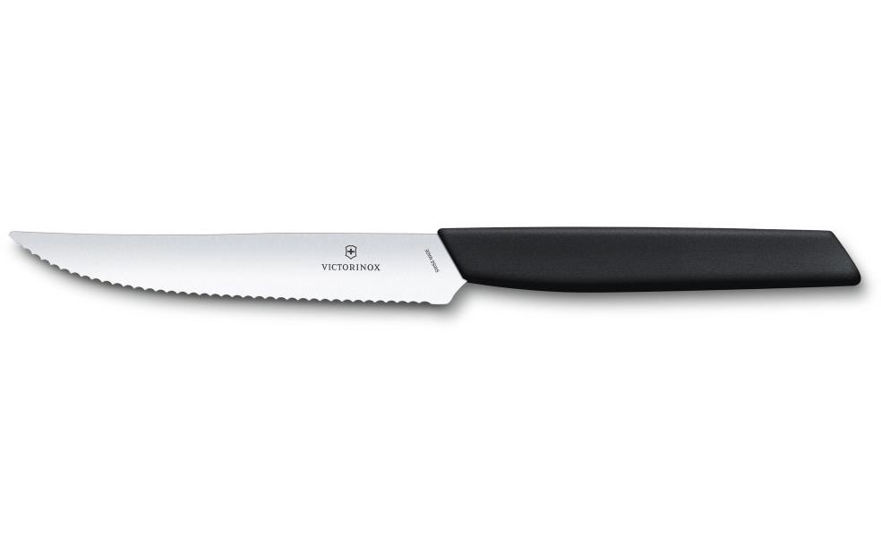 Victorinox Swiss Modern Steakmesser – 12 cm, Wellenschliff, Edelstahl, Kunststoffgriff, Schwarz