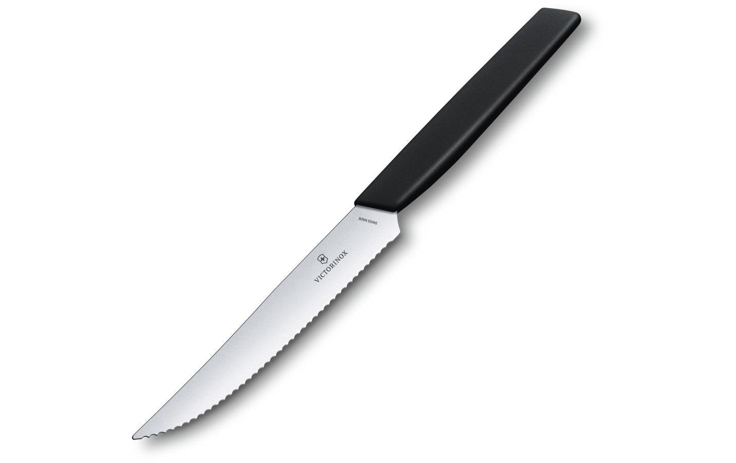 Victorinox Swiss Modern Steakmesser – 12 cm, Wellenschliff, Edelstahl, Kunststoffgriff, Schwarz