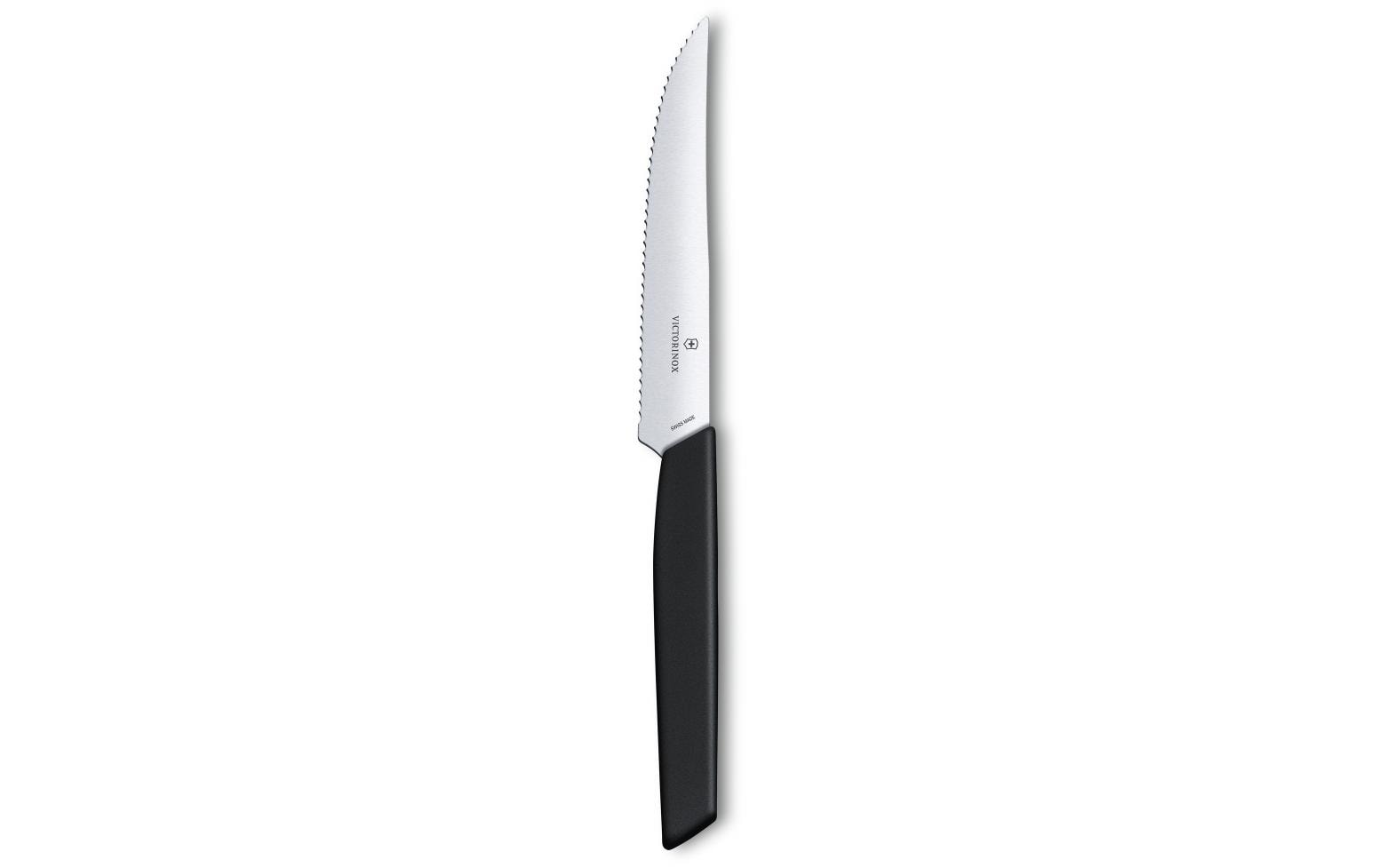 Victorinox Swiss Modern Steakmesser – 12 cm, Wellenschliff, Edelstahl, Kunststoffgriff, Schwarz