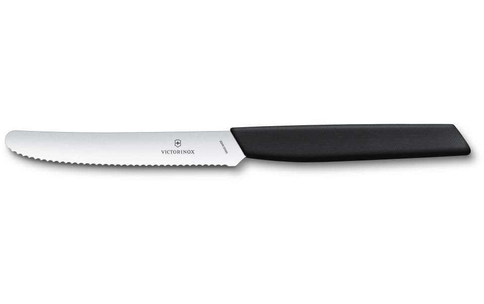 Victorinox Swiss Modern Tafelmesser – 11 cm, Wellenschliff, Edelstahl, Kunststoffgriff, Schwarz