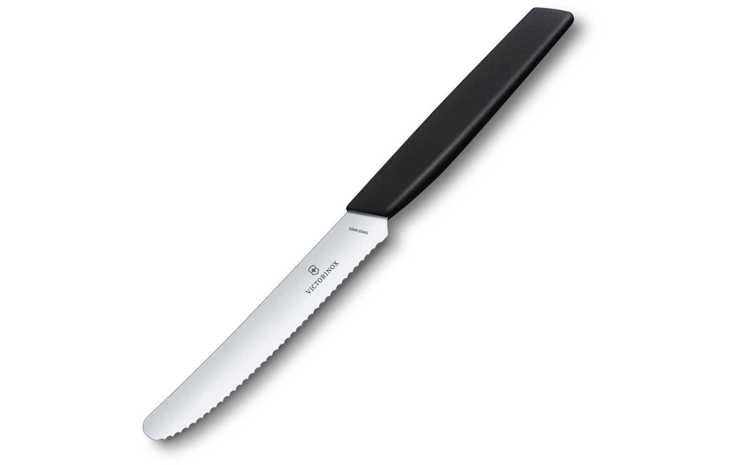 Victorinox Swiss Modern Tafelmesser – 11 cm, Wellenschliff, Edelstahl, Kunststoffgriff, Schwarz