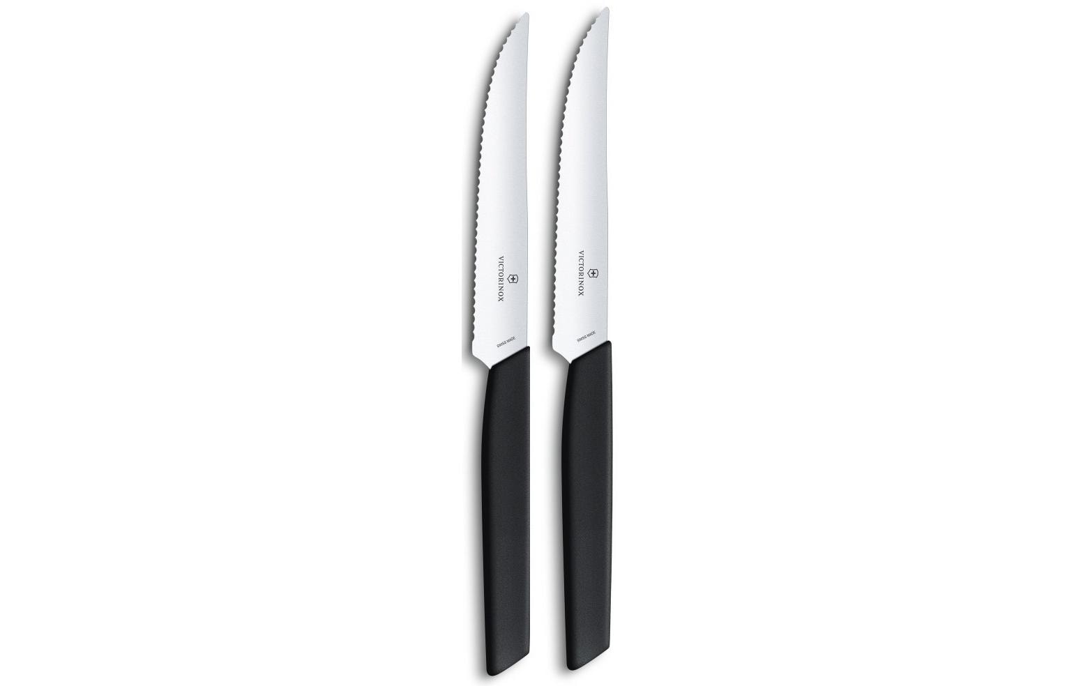 Victorinox Swiss Modern Steak-/Pizzamesser – 2er-Set, 12 cm, Wellenschliff, Edelstahl, Kunststoffgriff