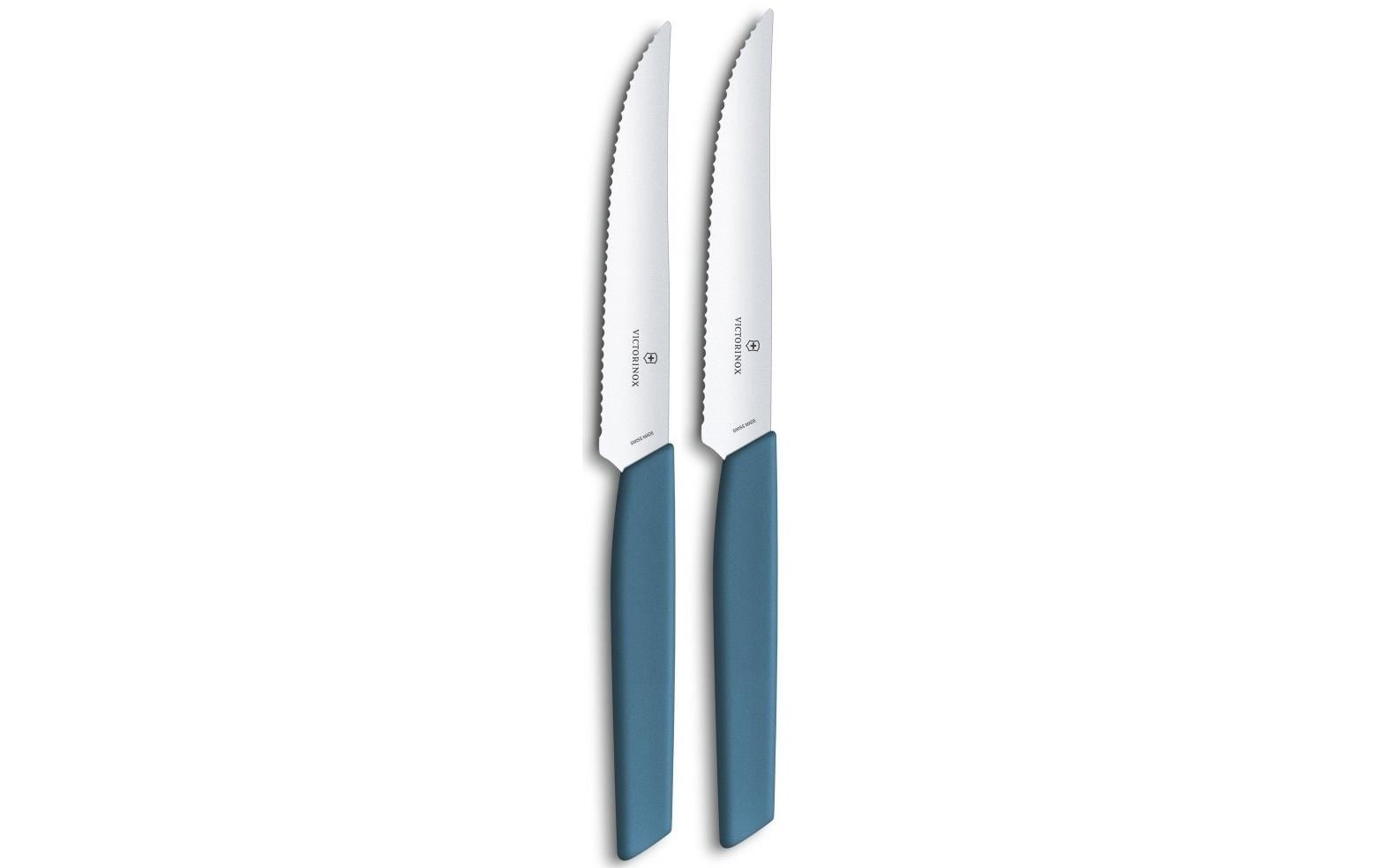 Victorinox Steakmesser 12 cm, Edelstahlklingen, Kunststoffgriffe, 2er-Set, Blau