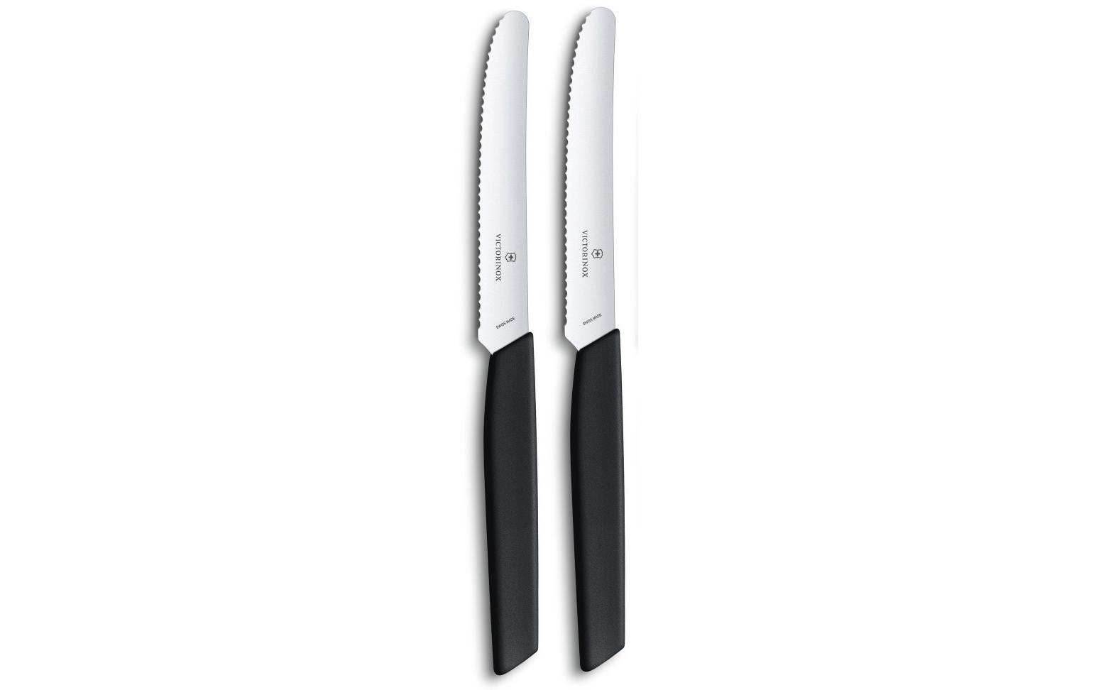Victorinox Swiss Modern Tafelmesser – 2er-Set, 11 cm, Wellenschliff, Edelstahl, Kunststoffgriff, Schwarz