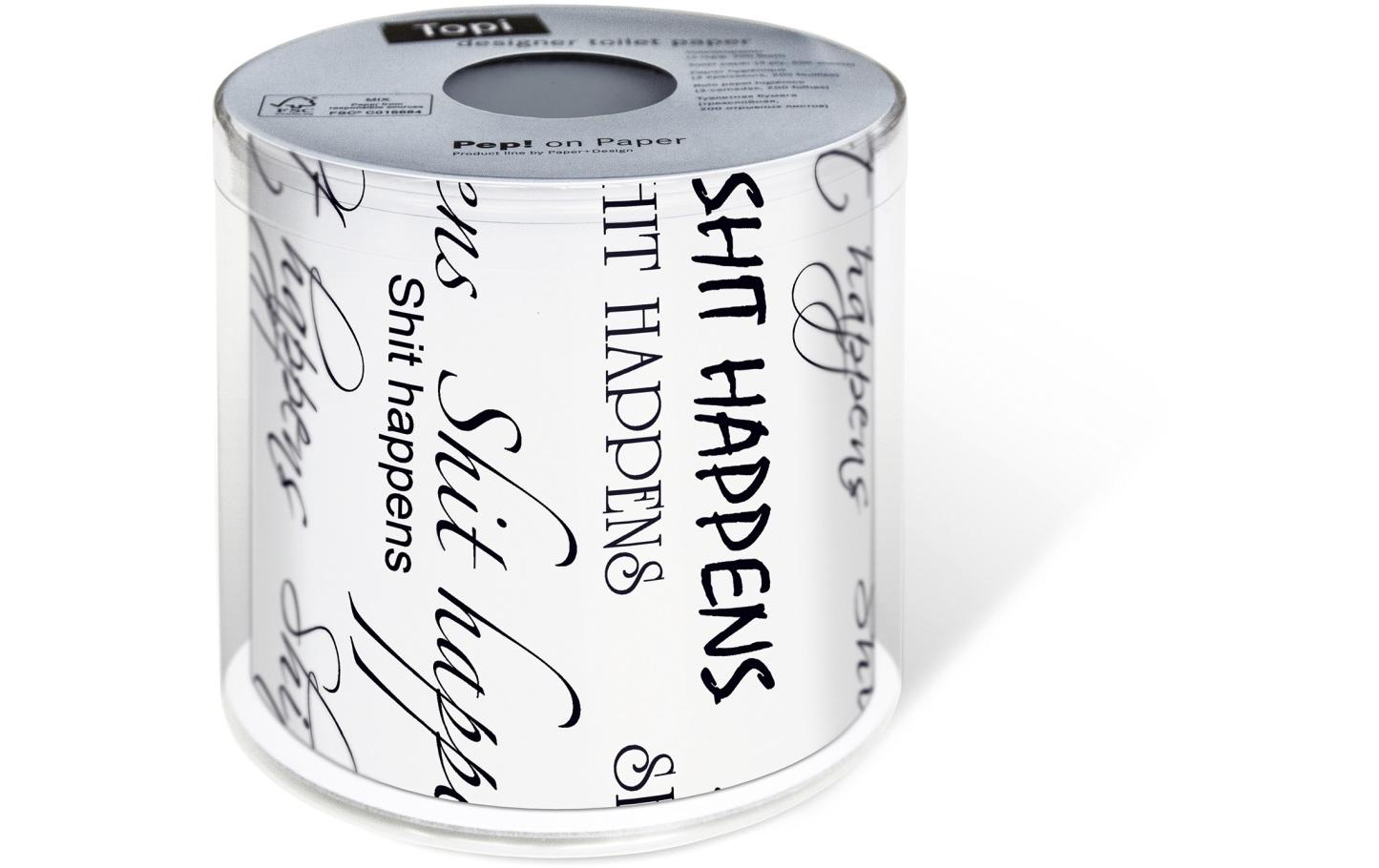 Paper + Design Motiv-Toilettenpapier – 3-lagig, Motiv Shit happens, Rollenlänge 22 m, 200 Blatt/Rolle – 1 Rolle