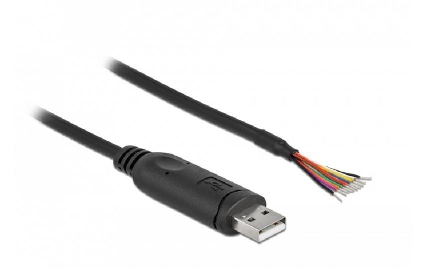 DeLOCK Adapterkabel USB-A zu RS-232 – USB 2.0 (480 Mbit/s), 2 m, 9 offene Kabelenden, geschirmt, Schwarz