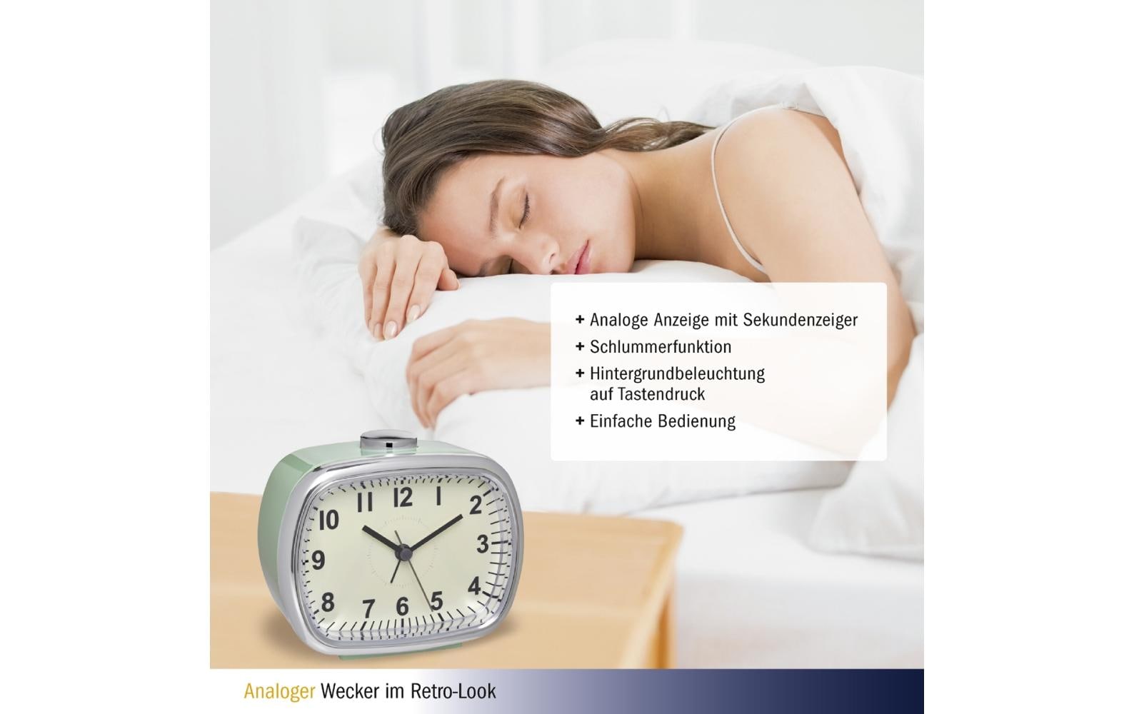 TFA-Dostmann TFA Dostmann Quarz-Wecker – Analog, Schlummerfunktion, 11,0 × 9,2 × 6,0 cm, Mint, Kunststoff
