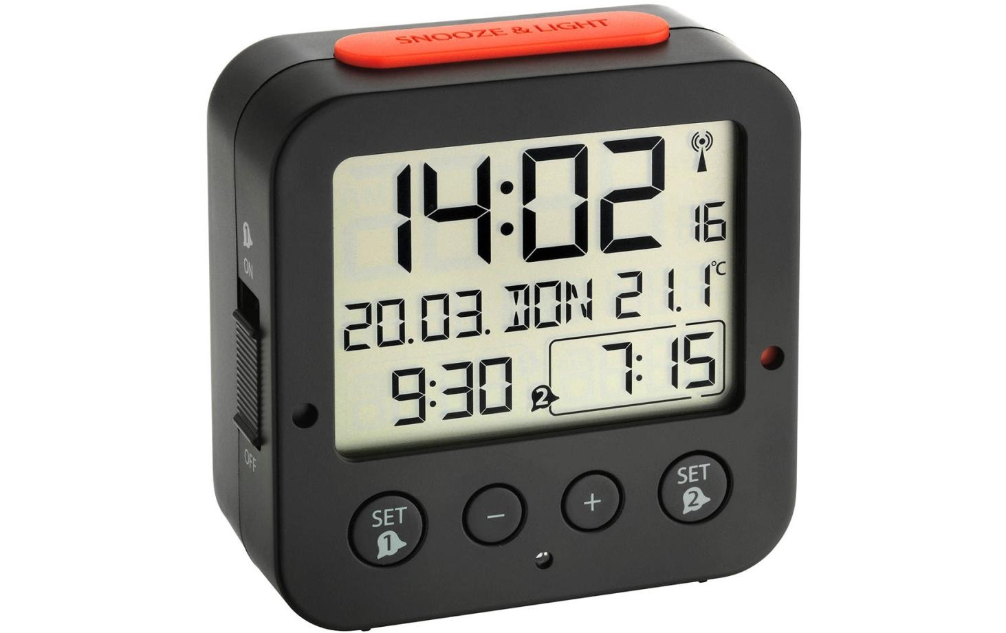 TFA-Dostmann TFA Dostmann BINGO Digitalwecker – Funk, Schlummerfunktion, Thermometer, 8,1 × 8,1 × 3,3 cm, Schwarz