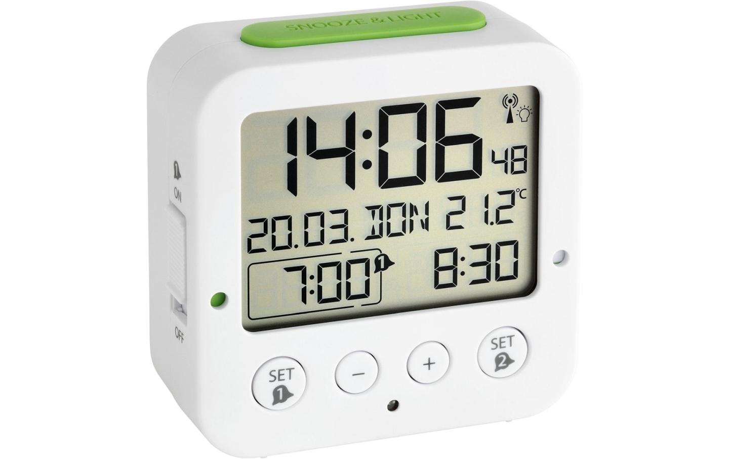 TFA-Dostmann TFA Dostmann BINGO Digitalwecker – Funk, Snooze, Thermometer, 8,1 × 8,1 × 3,3 cm, weiss