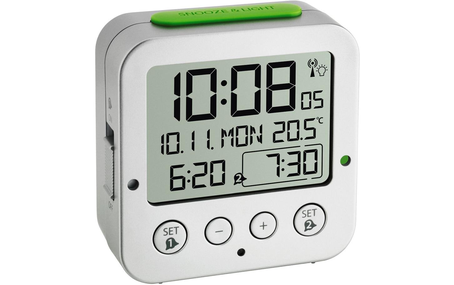 TFA-Dostmann TFA Dostmann BINGO Digitalwecker – Funk, Snooze, Thermometer, 8,1 × 8,1 × 3,3 cm, Silber