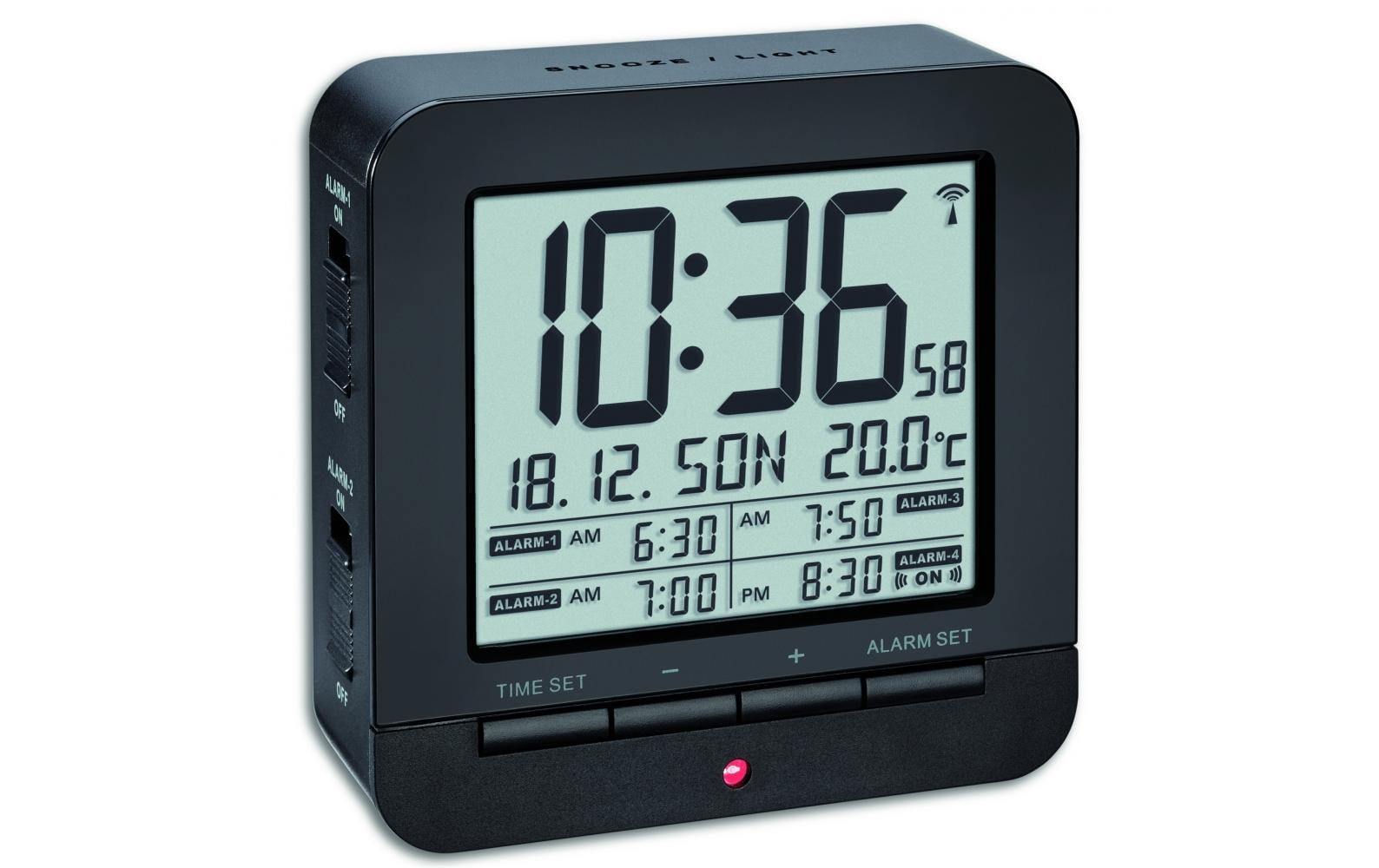 TFA-Dostmann TFA Dostmann Digitalwecker – Funk, Schlummerfunktion, Thermometer, 9,1 × 9,2 × 3,2 cm, Schwarz