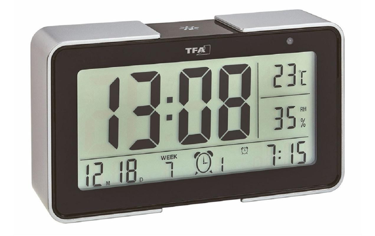 TFA-Dostmann TFA Dostmann Melody Digitalwecker – Funk, Thermometer, USB, 13,4 × 7,8 × 3,6 cm, silber, Kunststoff