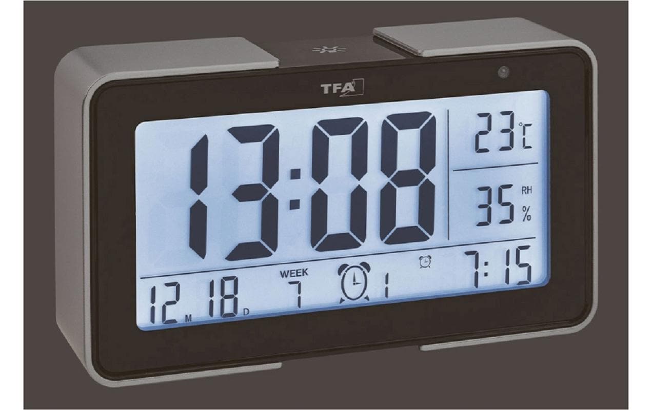 TFA-Dostmann TFA Dostmann Melody Digitalwecker – Funk, Thermometer, USB, 13,4 × 7,8 × 3,6 cm, silber, Kunststoff