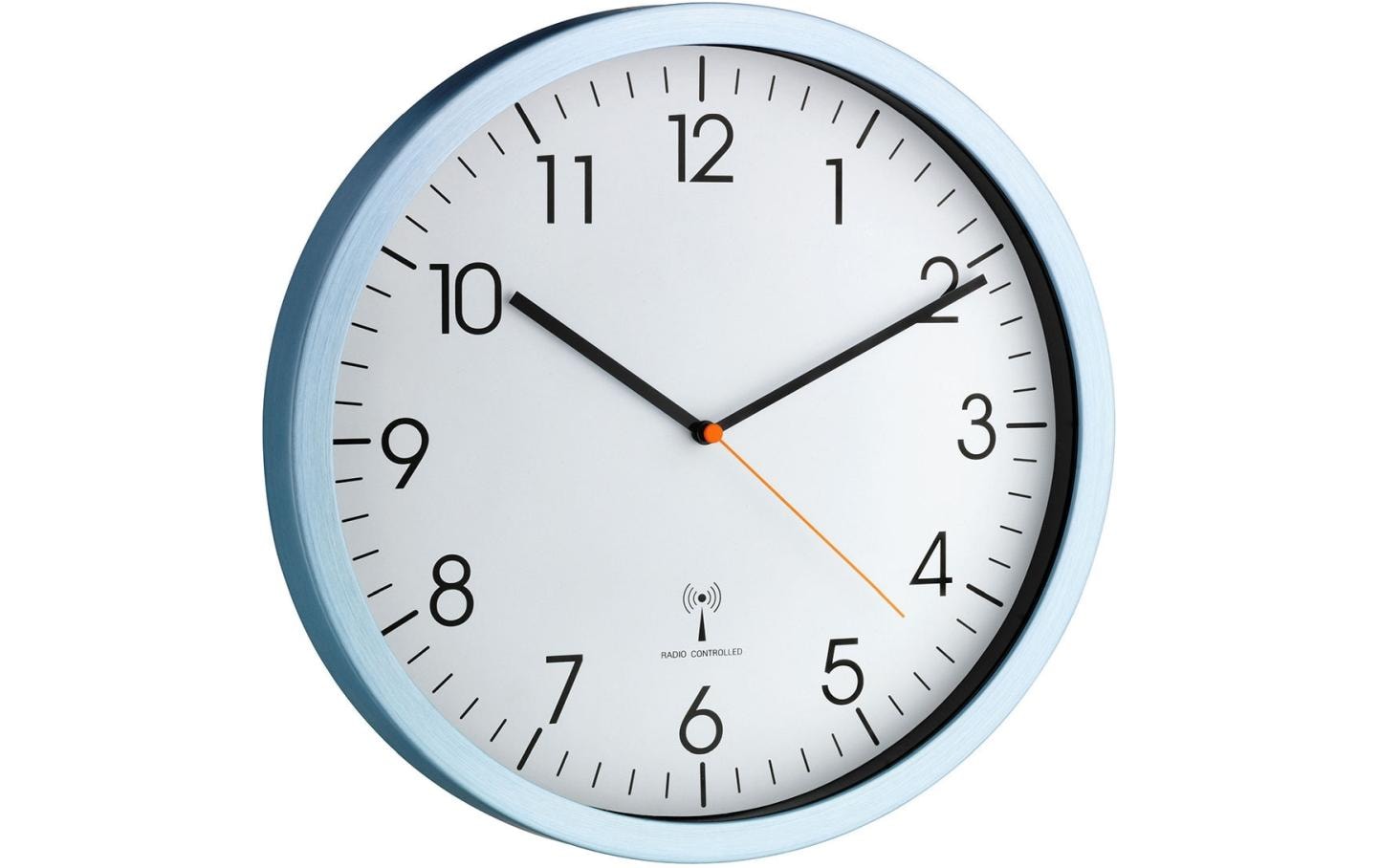 TFA-Dostmann TFA Dostmann Wanduhr – Funk, analog, lautlos, Ø 30,5 cm, hellblau, Glas